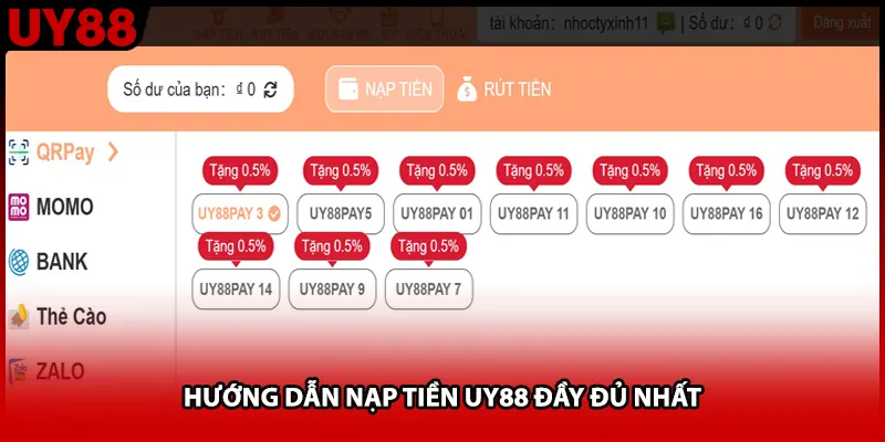 Hướng dẫn nạp tiền UY88 đầy đủ nhất